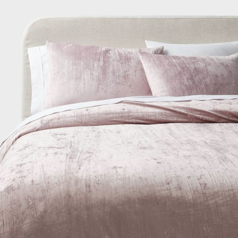 3pc Full/Queen Luxe Distressed Crinkle Velvet Duvet Set - Mauve
